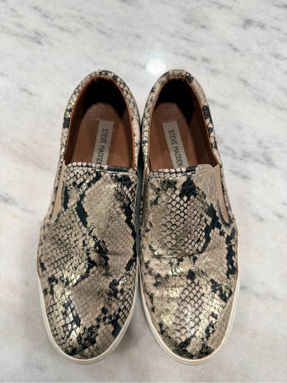 Steve Madden Gold and Black Snake-Print Slip-On Sneakers